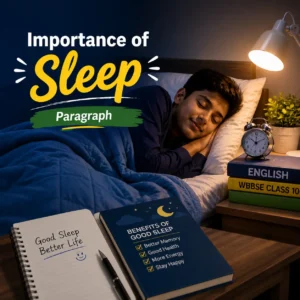 A person sleeping peacefully, studying importance of sleep paragraph for WBBSE Madhyamik Class 10 English