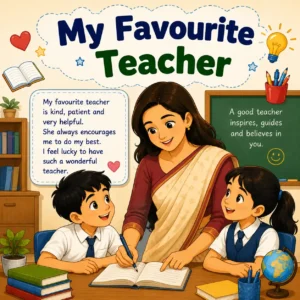 My Favourite Teacher paragraph featured image for Madhyamik Class 10 WBBSE showing teacher and student learning with English paragraph writing