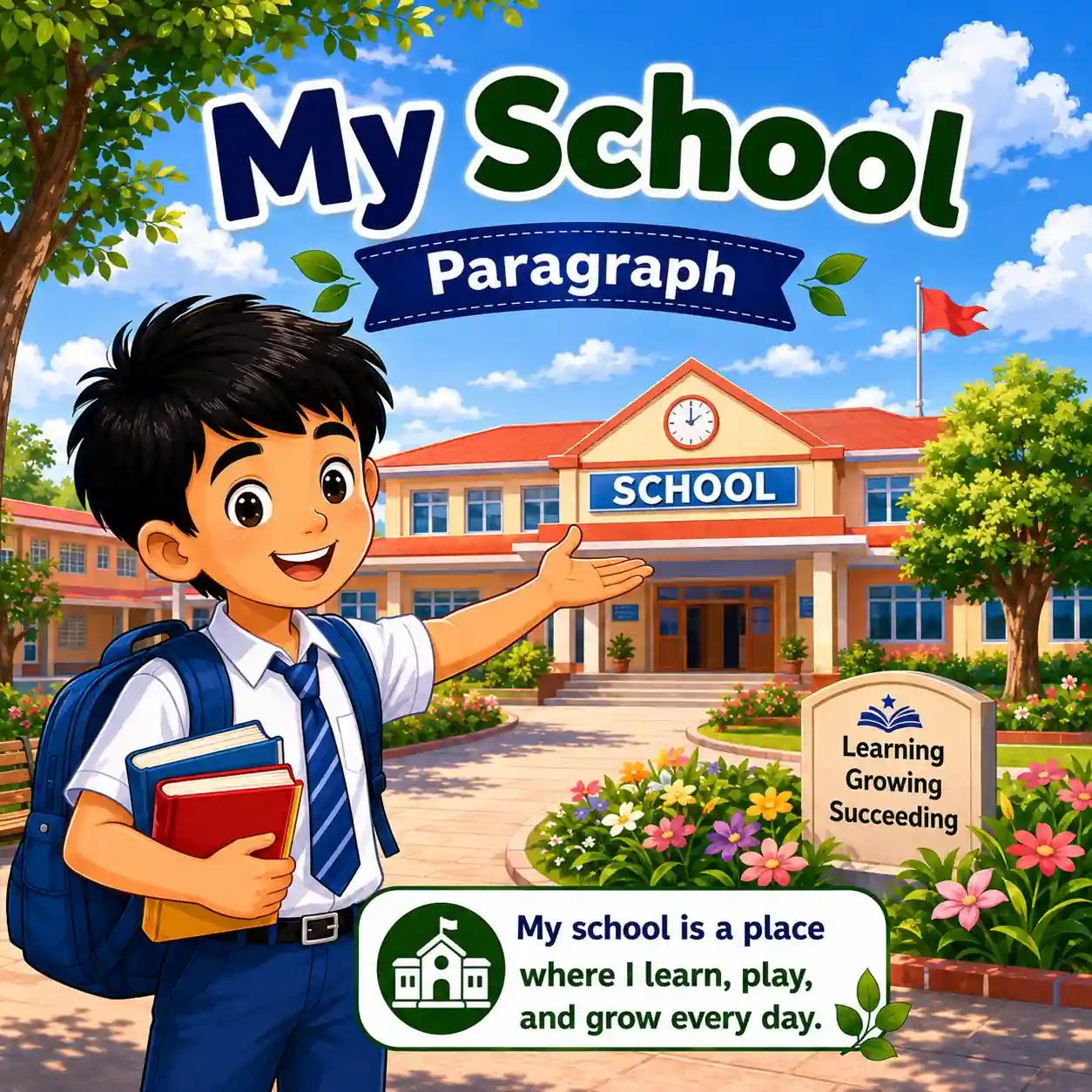 My School paragraph featured image for Madhyamik Class 10 WBBSE showing school campus and English paragraph writing