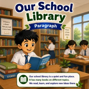 Our School Library paragraph featured image for Madhyamik Class 10 WBBSE showing library reading and English paragraph writing