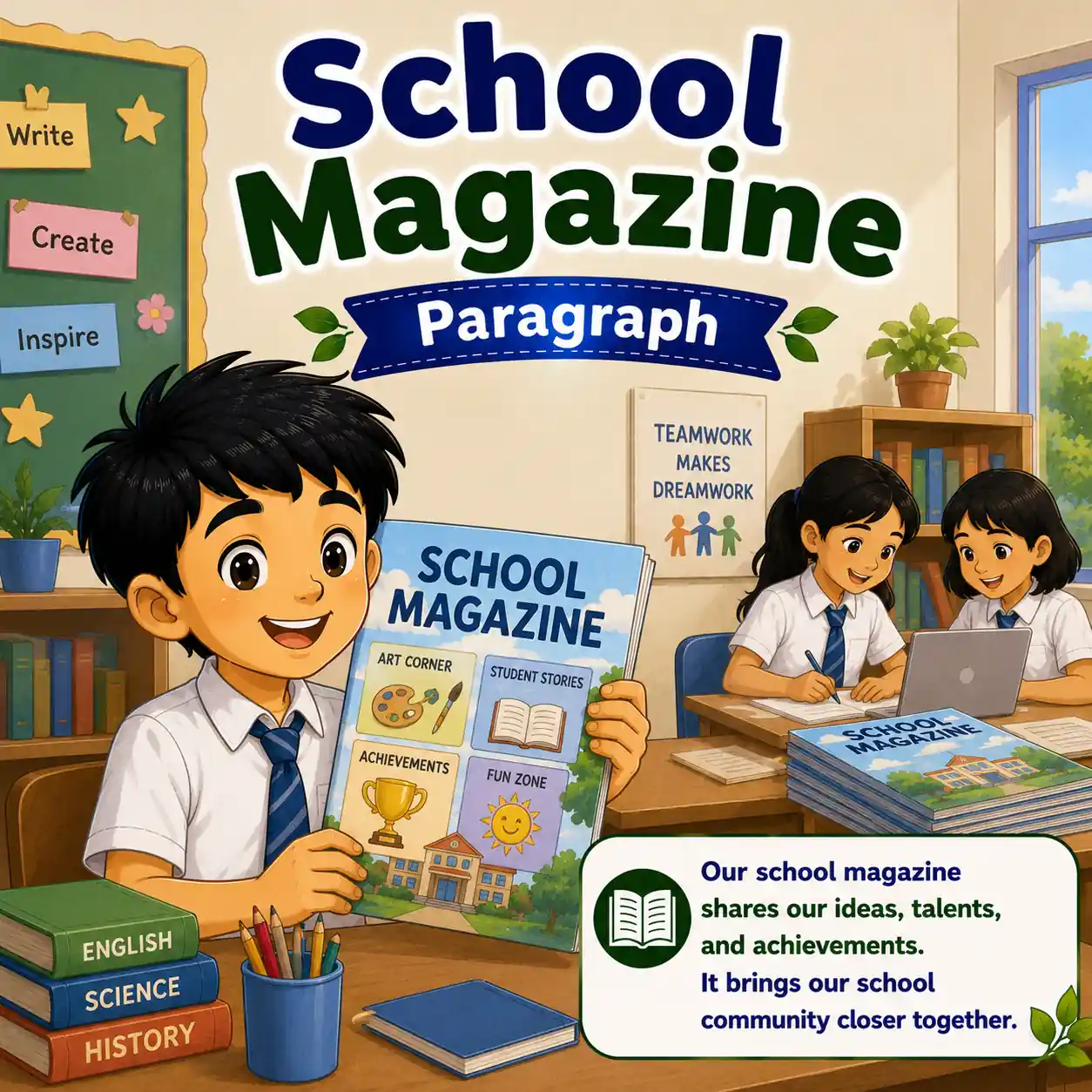School Magazine paragraph featured image for Madhyamik Class 10 WBBSE showing school publication and English paragraph writing