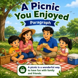 Friends enjoying a picnic outdoors with food and games, studying a picnic paragraph for WBBSE Madhyamik Class 10 English