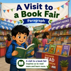 Students browsing books at a crowded book fair, studying a visit to a book fair paragraph for WBBSE Madhyamik Class 10 English