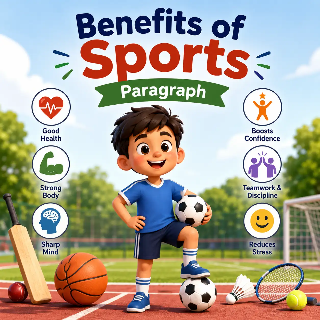 Students playing football in a playground showing the benefits of sports, studying benefits of sports paragraph for WBBSE Madhyamik Class 10 English