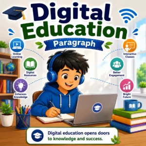 Digital Education paragraph featured image for Madhyamik Class 10 WBBSE showing online learning and English paragraph writing