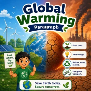 An illustration of the earth melting due to heat, studying global warming paragraph for WBBSE Madhyamik Class 10 English.