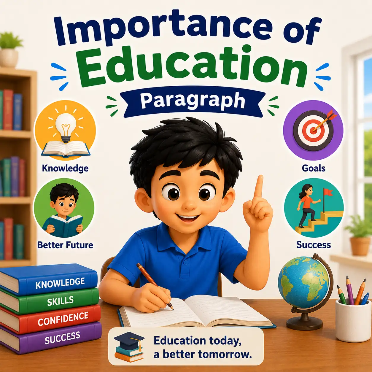 A teacher teaching students in a classroom highlighting the importance of education, studying importance of education paragraph for WBBSE Madhyamik Class 10 English.