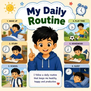 My Daily Routine paragraph featured image for Madhyamik Class 10 WBBSE showing daily activities and English paragraph writing
