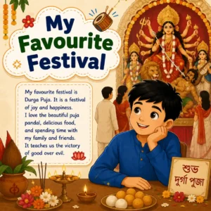 My Favourite Festival paragraph featured image for Madhyamik Class 10 WBBSE showing festival celebration and English paragraph writing