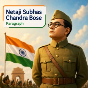 A portrait illustration of Netaji Subhas Chandra Bose inspiring the nation, studying Netaji paragraph for WBBSE Madhyamik Class 10 English