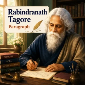 A portrait of Rabindranath Tagore writing a poem, studying Rabindranath Tagore paragraph for WBBSE Madhyamik Class 10 English