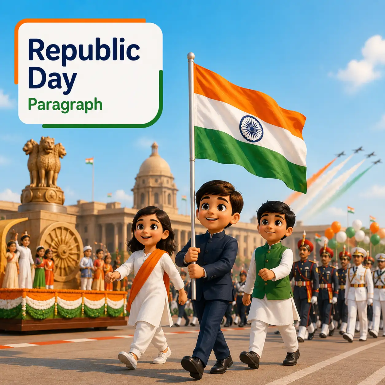 Students participating in a parade on Republic Day at school, studying republic day paragraph for WBBSE Madhyamik Class 10 English