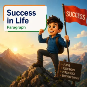 A student reaching the top of a mountain representing success in life, studying success in life paragraph for WBBSE Madhyamik Class 10 English