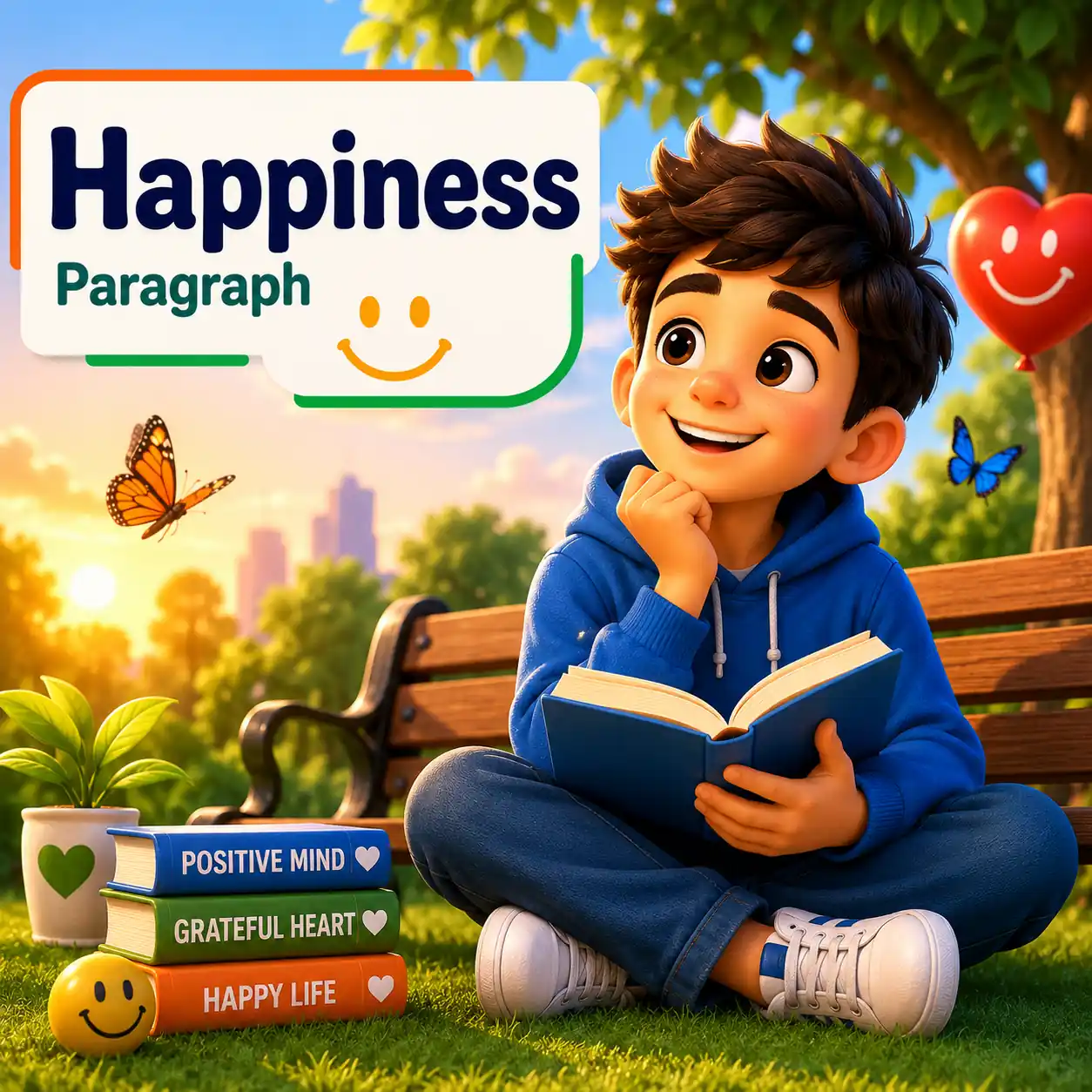 A cheerful student enjoying nature representing the true meaning of happiness, studying happiness paragraph for WBBSE Madhyamik Class 10 English