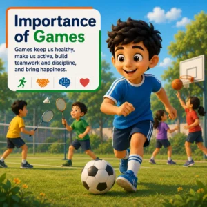 Students playing football in a green field representing the importance of games and sports