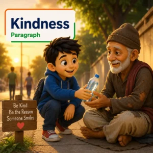 A young student helping an elderly person crossing the road representing kindness, studying kindness paragraph for WBBSE Madhyamik Class 10 English
