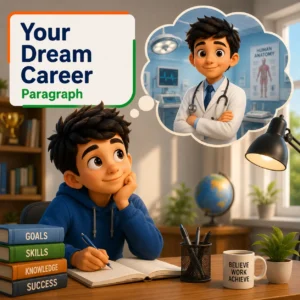 A student dreaming of becoming a doctor wearing a stethoscope, studying your dream career paragraph for WBBSE Class 10 English