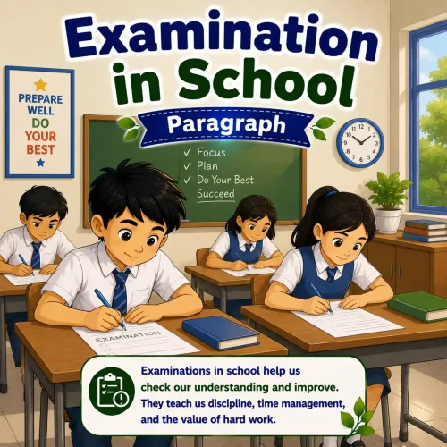 Examination in School paragraph featured image for Madhyamik Class 10 WBBSE showing school examination and English paragraph writing