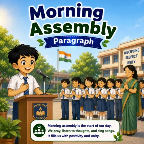 Morning Assembly paragraph featured image for Madhyamik Class 10 WBBSE showing school assembly and English paragraph writing
