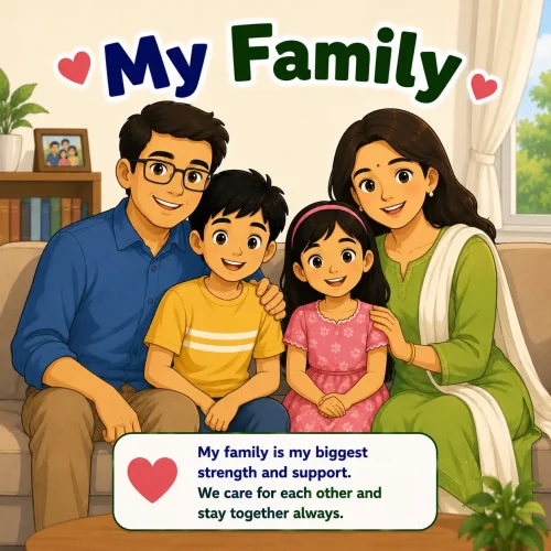 My Family paragraph featured image for Madhyamik Class 10 WBBSE showing family members and English paragraph writing