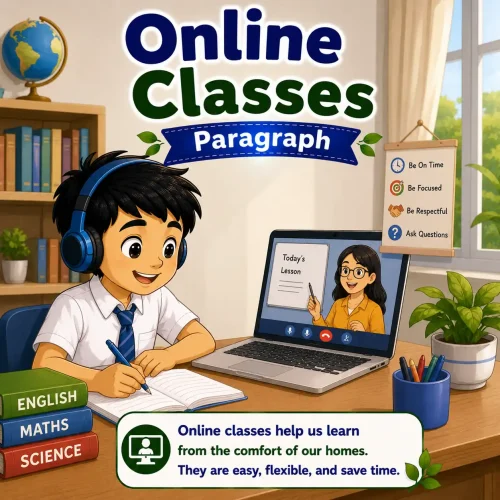 Online Classes paragraph featured image for Madhyamik Class 10 WBBSE showing digital learning and English paragraph writing