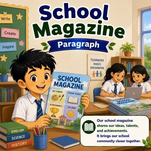 School Magazine paragraph featured image for Madhyamik Class 10 WBBSE showing school publication and English paragraph writing