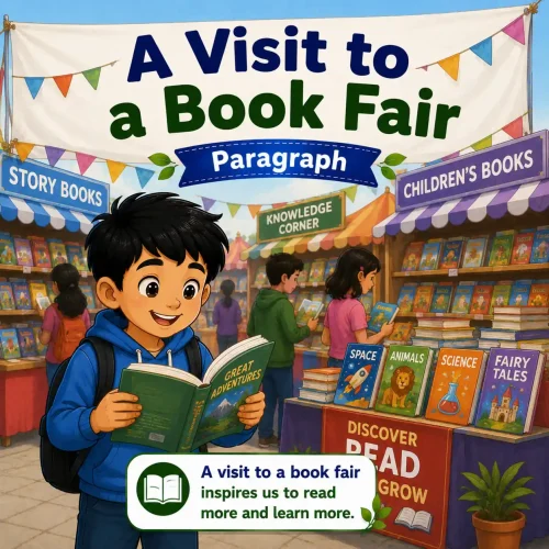 Students browsing books at a crowded book fair, studying a visit to a book fair paragraph for WBBSE Madhyamik Class 10 English