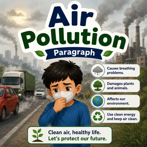 Factory smoke polluting the air, studying air pollution paragraph for WBBSE Madhyamik Class 10 English.