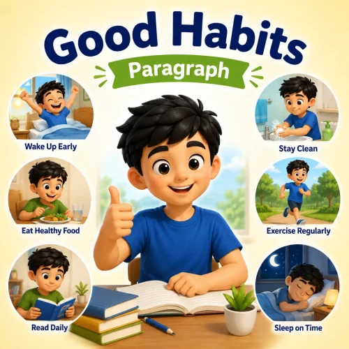 A student reading books and waking up early showing good habits, studying good habits paragraph for WBBSE Madhyamik Class 10 English