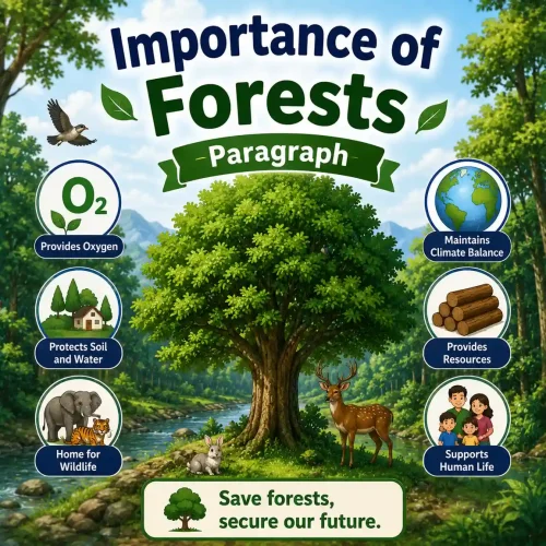 A lush green forest showing nature's beauty, studying importance of forests paragraph for WBBSE Madhyamik Class 10 English