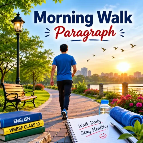 People doing a morning walk in a beautiful park at sunrise, studying morning walk paragraph for WBBSE Madhyamik Class 10 English