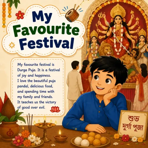 My Favourite Festival paragraph featured image for Madhyamik Class 10 WBBSE showing festival celebration and English paragraph writing